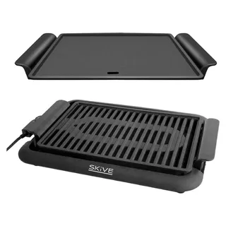 Tischgrill 1200 W mit 2 Wechselplatten – Elektrogrill 46 × 33 cm für Fleisch, Gemüse und Snacks, kompakter Grill für Küche und Balkon