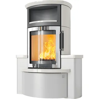 Kaminofen HARK 44-5.34 GT ECOplus 5 kW - Ofenkacheln: Creme-Weiß - Korpus: titan/verchromt