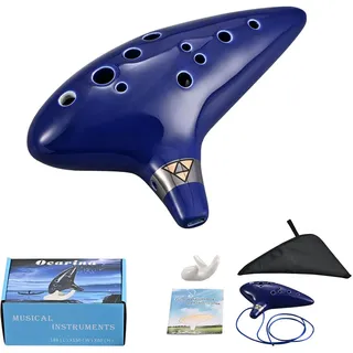 LIEKE Ocarina 12-Loch Alto C Keramik Okarina Musikinstrument Geschenk für Kinder Erwachsene mit Display Ständer Notenbuch Nackengurt Tasche