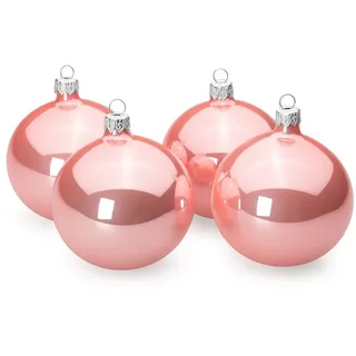 SIKORA Essentials Klassische Christbaumkugeln aus Glas - Hochglanz - 6 Farben 3 Größen Premium Qualität, Farbe/Modell:Rosa Hochglanz 4er Set, Höhe in cm:6 cm