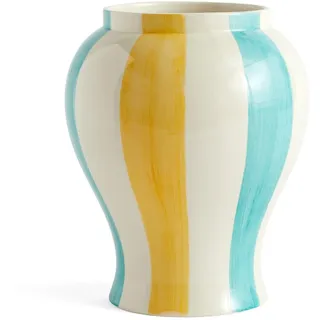 Hay Vase Sobremesa Stripe L aus Steingut hergestellt, in der Farbe: Gelb, Blau, Weiß, Maße: H: 25 cm, D: 19 cm, AB615-A603-AC67