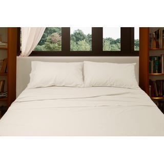 Basile Milano - Bettwäsche-Set für Doppelbett aus reinem Baumwollperkal, unifarben, weiß.