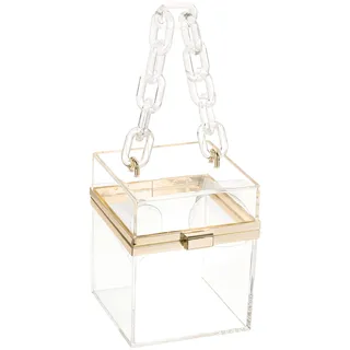 QUARKZMAN Frauen Clear Purse, Acryl Clear Clutch Bag Square Acryl Purses Transparent Crossbody Handtasche für Reisen Büro, Transparent/Gold