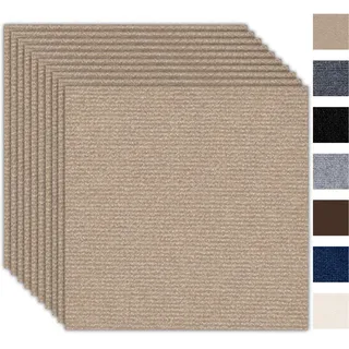 Teppichfliesen 30x30cm Teppichfliesen Selbstklebend - 10 Stück Set - 0.9m2 - Teppichboden, Teppich Fliesen mit Rückendeckung, Strapazierfähiger Teppich Bodenbelag für Wohnung, Büro, Gewerbe, Hellbraun