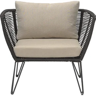 Bloomingville Lounge-Sessel Mundo Polyester 74 x 72 x 87 cm Schwarz/Beige mit Kissen