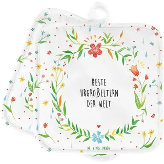 Mr. & Mrs. Panda 2er Set Topflappen Urgroßeltern - Geschenk, Ofenhandschuh, Topflappen lustig, Opa, Topflappen mit Spruch, Oma, Topfhandschuh