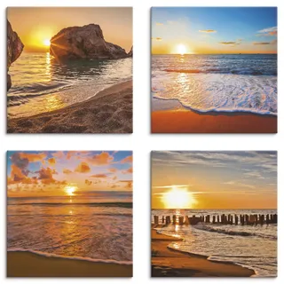 ARTLAND Wanddeko Strandbilder Leinwand Bilder Set 4 tlg. je 40x40 cm Quadratisch Wandbilder Landschaft Sonnenaufgang Sonnenuntergang Strand Meer K2HJ