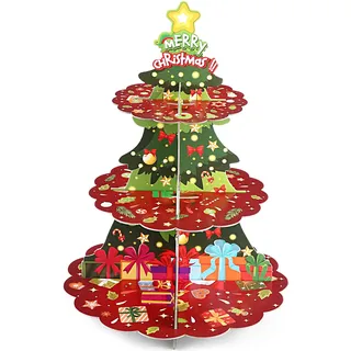 LIHAO Cupcake Ständer Set Weihnachten Tortenständer Cupcake Wrappers 3 Etagen Dessert Turm Halter Muffinständer Weihnachtsfeier Partyzubehör Party Kuchen Torten Brötchen Etagere