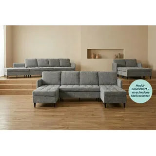 Wohnlandschaft DOREL HOME "LINDHUS, Chenille, Modulsofa, verschiedene Stellvarianten", grau, B:254cm H:80cm T:127cm, 100% Polyester, Sofas, Wohnlandschaft