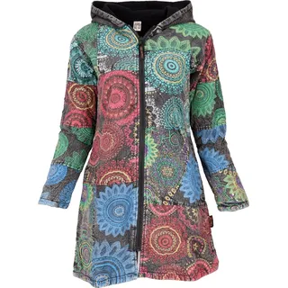 Boho Hippie Chic Jacke, Patchwork Jacke, Kurzmantel - Schwarz/bunt, Damen, Baumwolle, Größe: S - 36