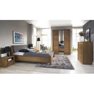 Stylefy Massivholzbett Vittorio I Massivholz Eiche Rustikal (Schlafzimmerbett, Bett), 160x200 cm, aus Massivholz, mit Lattenrost, Kopfteil gepolstert