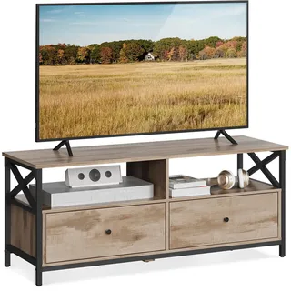 VASAGLE LTV300B50 TV-Schrank 40 x 120 x 50 cm Eichenbraun/Schwarz Stahl/Spanplatte