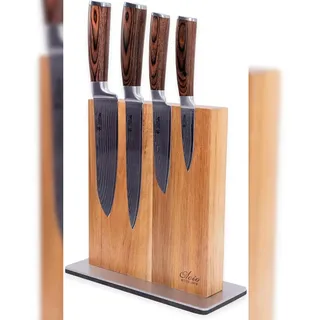 Wakoli Edib 4er Damastmesserset I 8 - 18cm Klinge I mit Messerblock