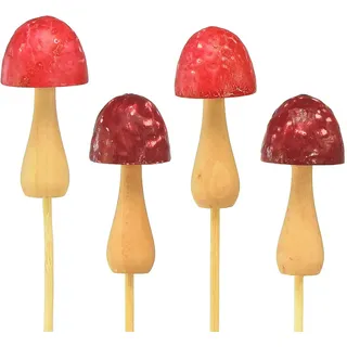 Blumenstecker Pilz Deko Holz Herbststecker Rot Ø2,5cm 8St Tischdeko Basteln, 8