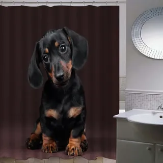 ZLKEJI Duschvorhang 240x200 Dackel Duschvorhang Set brauner Hund Duschvorhänge Wasserdicht Anti-Schimmel Bad Vorhäng Polyester Waschbar Badezimmer Vorhänge 3D Motiv Shower Curtain