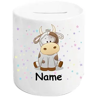 ShirtInStyle Spardose Sparschwein, Motiv Kuh Bulle, Kinder Tier Motive Namen Wunschtext