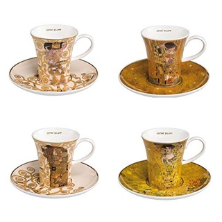 CREAFLOR HOME 4er Set Gustav Klimt Espressotassen konisch mit Goldrand H. 8cm Goebel Porzellan