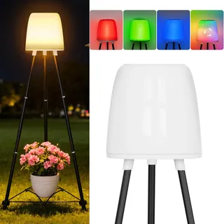 OUSFOT Solar Stehlampe Outdoor mit Blumenständer, RGB und Warmweiß, Wasserdicht Akku Stehlampe Kabellos für Nachhaltige Terrasse Beleuchtung, Solar Stehleuchte für Garten, Swimmingpool, Innenhöfe