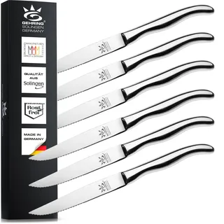 SOLINGEN| Steakmesser mit Wellenschliff x6, rostfreier Edelstahlklinge und Edelstahlgriff | Made in Germany, eisgehärtete & scharfe Brötchenmesser & Tomatenmesser | Serie Balance