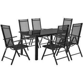 Juskys Aluminium Gartengarnitur Milano Gartenmöbel Set mit Tisch und 6 Stühlen Dunkel-Grau mit schwarzer Kunstfaser Alu Sitzgruppe Balkonmöbel