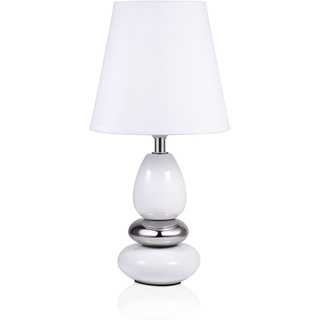 NACHTTISCHLAMPE ANNA Weiß -Silber Tischleuchte Keramik Tischlampe mit Stoffschirm, LED geeignet, E14 230V Keramik , Tischlampe, Nachttischleuchte, Fenster Lampe, Sofalampe. Fensterbank Lampen