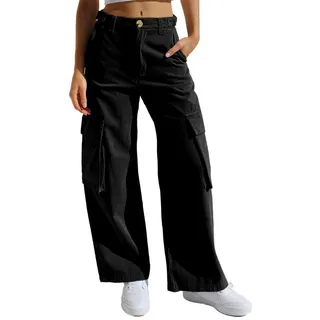 ZWY Gerade Jeans Workerjeans, Straight-Jeans Damen Hoher Taille Jeanshosen (1-tlg) Wide Leg Schlaghose Baggy Cargo Pants(4-tlg) L