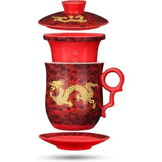 Chinesische Teetasse mit Sieb Deckel und Untertasse 400ml Porzellan