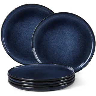 Homikit Dessertteller, 6-tlg Steinzeug Klein Teller Set 20,2cm Blau | Reaktive Glasur Essteller Salatteller, Modern Servierteller für 6 Personen, Mikrowellenfest & Spülmaschinenfest