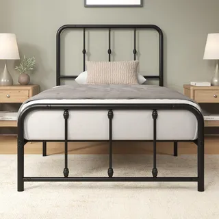 Zinus Florence Bettgestell 90 x 200 cm mit Vintage Kopfteil - Metallbett 90x200 mit Metall-Lattenrost - 35 cm Hohe Plattform mit Freiraum Darunter - Kein Boxspringbett Erforderlich - Schwarz