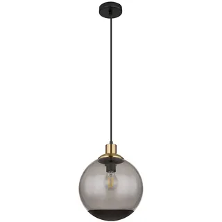 Hängelampe Glas modern Pendelleuchte Rauchglas Hängeleuchte schwarz, Metall Glaskugel messing Retro, 1x E27 Fassung, DxH 25x120cm
