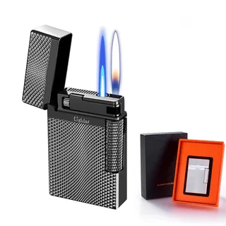 Klassisches winddichtes Feuerzeug mit zwei Flammen, seitlicher Schiebezündung, tragbarem Metallgehäuse, nachfüllbarem Butan – ein perfektes Geschenk for Männer.(E)