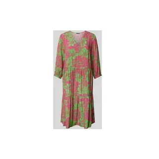 Knielanges Kleid aus Viskose mit floralem Muster, Metallic Rosa, 36