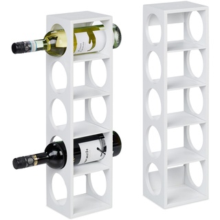 Relaxdays Weinregal für 5 Flaschen, 2er Set, Weinständer Bambus, HxBxT: 53 x 14 x 12 cm, Weinhalter stehend, Küche, weiß