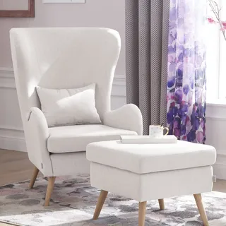 Sessel OTTO HOME "Salla auch in Fellimitat und Feincord, viele Bezugsarten, Ohrensessel", beige (creme), B:78cm H:118cm T:94cm, Struktur fein (100% Polyester), Sessel, Sessel, wahlweise mit oder ohne Hocker; großer Sessel: Maße B/T/H: 78/94/118cm