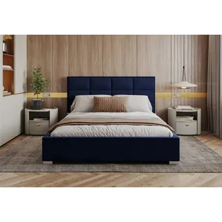 Fdm Bett APOLLO Paris 180x200 cm Polsterbett mit Lattenrost aus Metall Bettkasten Stauraumbett Samt deep blue - Blau