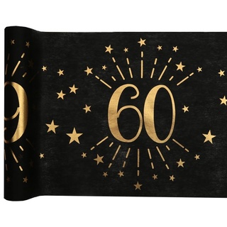 60. Geburtstag schwarz gold Tischläufer 5 m x 30 cm Zahl 60