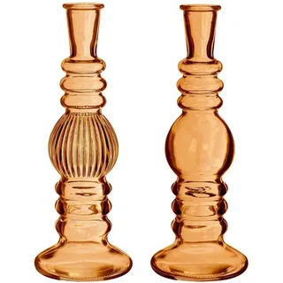 NaDeco Glasvasen Florence Orange 2er Set, H 23 cm, Ø 8,5 cm, Tischvasen | Eine Vase glatt, eine längs geriffelt — zwei Oberflächen im selben Farbton, die das Licht unterschiedlich brechen