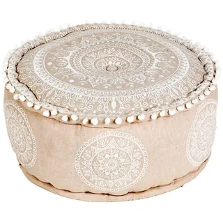 Marrakesch Orient & Mediterran Interior Pouf Boho Style Pouf Hocker Deko Donia 50x25cm (1-St), Handarbeit weiß