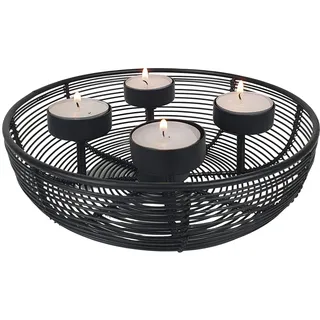 Adventskranz Metallschale schwarz Ø 20,5cm mit 4 Teelichtern