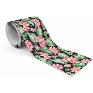Muralo - Selbstklebende Bordüre - Tapetenbordüre Wandbördure - Dekorative Wandtatto für Wände, Möbel, Decken, Tapeten, Wandverkleidungen, Türen - Rosa Lotusblume - Br.10cm x Hö.300cm