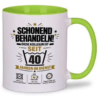 Schonend behandeln diese Kollegin ist seit 40 Jahren im Dienst – Jubiläum – Tasse – Geschenkidee für Kolleginnen – Kaffeebecher für Arbeit und Büro – Keramikbecher mit 330 ml, Grün