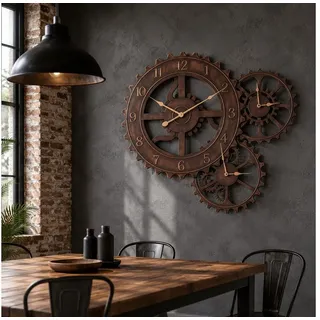 AnticLine Wanduhr Antik Line Metall Zahnrad-Wanduhr mit 3 Uhrwerken Industrial-Stil braun