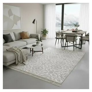 jimri Wendeteppich 80 x 150 cm Hellgrau-Creme