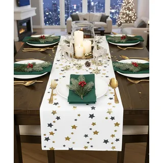 KAMACA XL Tischläufer mit edlem Sternen - Motiv weihnachtliche Tischdekoration stilvoller Läufer für Küche, Esszimmer & Wohnzimmer robust, farbecht & pflegeleicht Winter (Great Stars 30x180 cm)