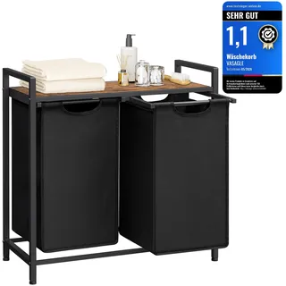 VASAGLE Wäschekorb 2 Fächer, mit Ablage, Metallrahmen, 2 x 46 L