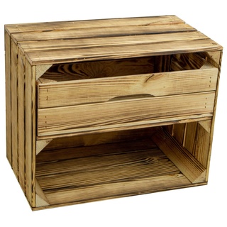 Kistenkolli Altes Land Holzkiste geflammt mit Schublade Längs 50 x 40 x 30cm - Geflammt