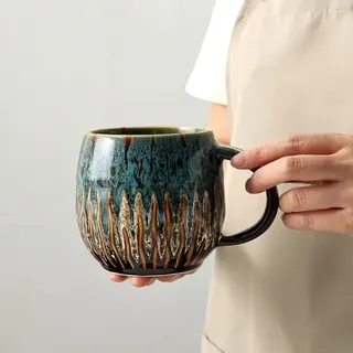 Kaffeetasse 600 Ml Einzigartige Handgefertigte Keramiktasse, Große Teetasse, Mikrowellen Und Spülmaschinenfest (blau)