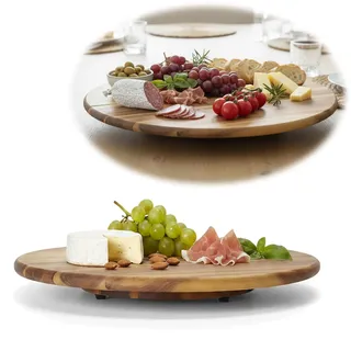 LS-LebenStil XL Holz Drehplatte 40cm FSC Akazie Kugellager drehbar | Drehteller Drehtablett Servierplatte Servierteller Serviertablett Pizzateller Vesperbrett Käsebrett Tablett Drehkabinett