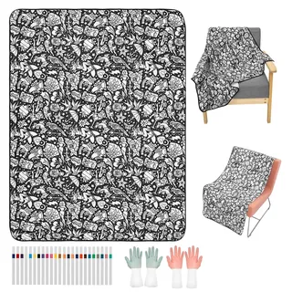 TNTGMG DIY-Maldecke,Flauschige Samt-Maldecke mit 24 Abwaschbaren Stiften,150 × 125 cm,Personalisierte Maldecken für Kunsthandwerk,Partyzubehör und Dekorationen(D)
