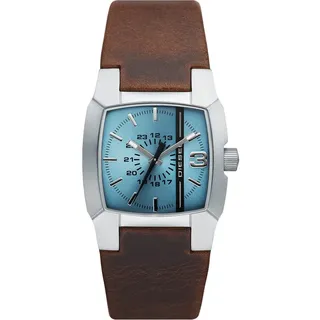 Diesel Herrenuhr Cliffhanger, Dreizeigeruhrwerk, 36mm Silbernes Edelstahlgehäuse mit Lederarmband, DZ1998